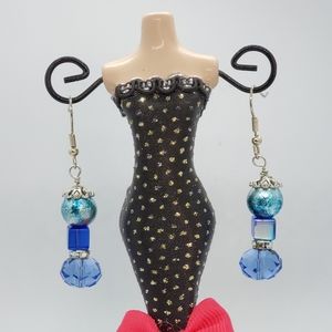 Blue Crystal and Acrylic Swirl Earrings